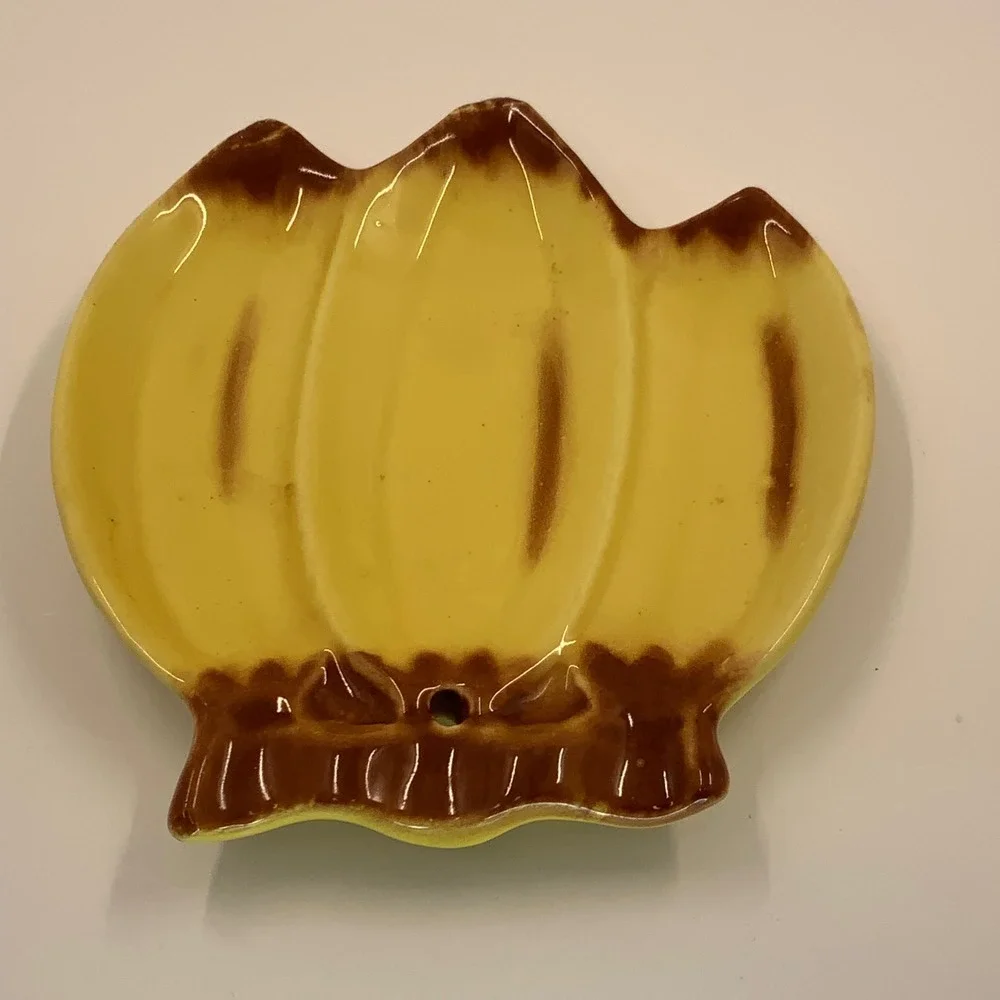 Vintage Banana Bunch Spoon Rest Ceramic Yellow 5.5x5in